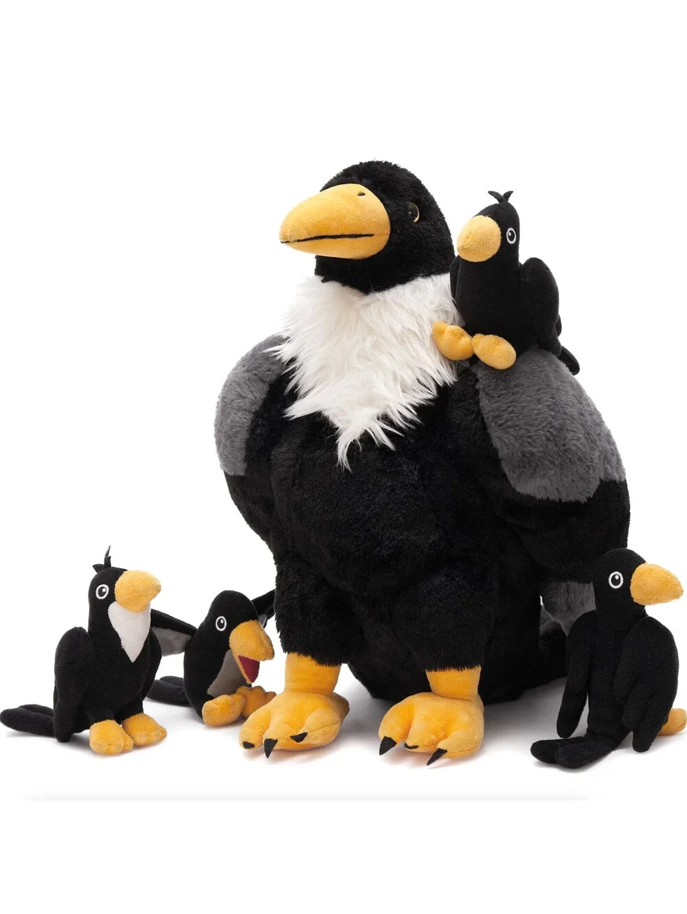 MorisMos Crow Raven Stuffed Animals, 26'' Mommy Raven Plush with 4 Baby Crow NEW